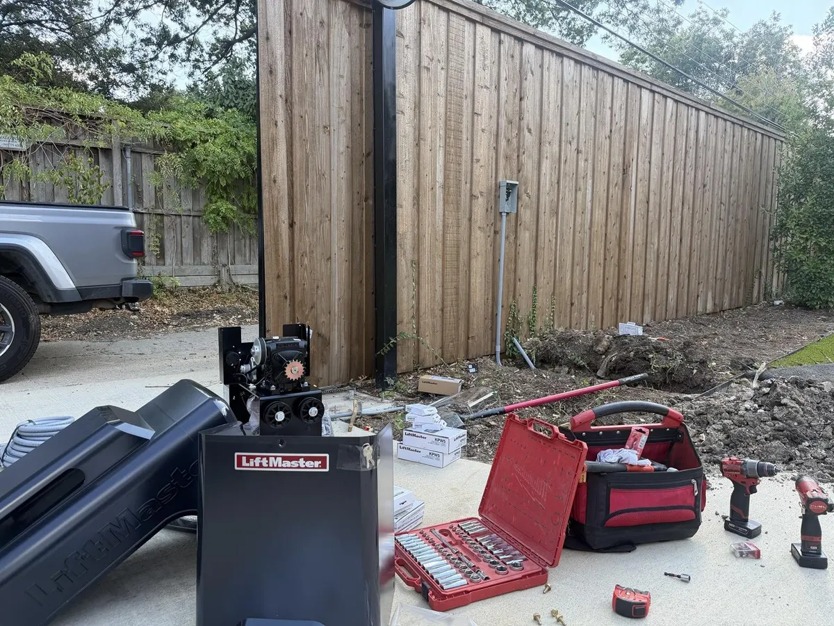LiftMaster operator and work area during installation.