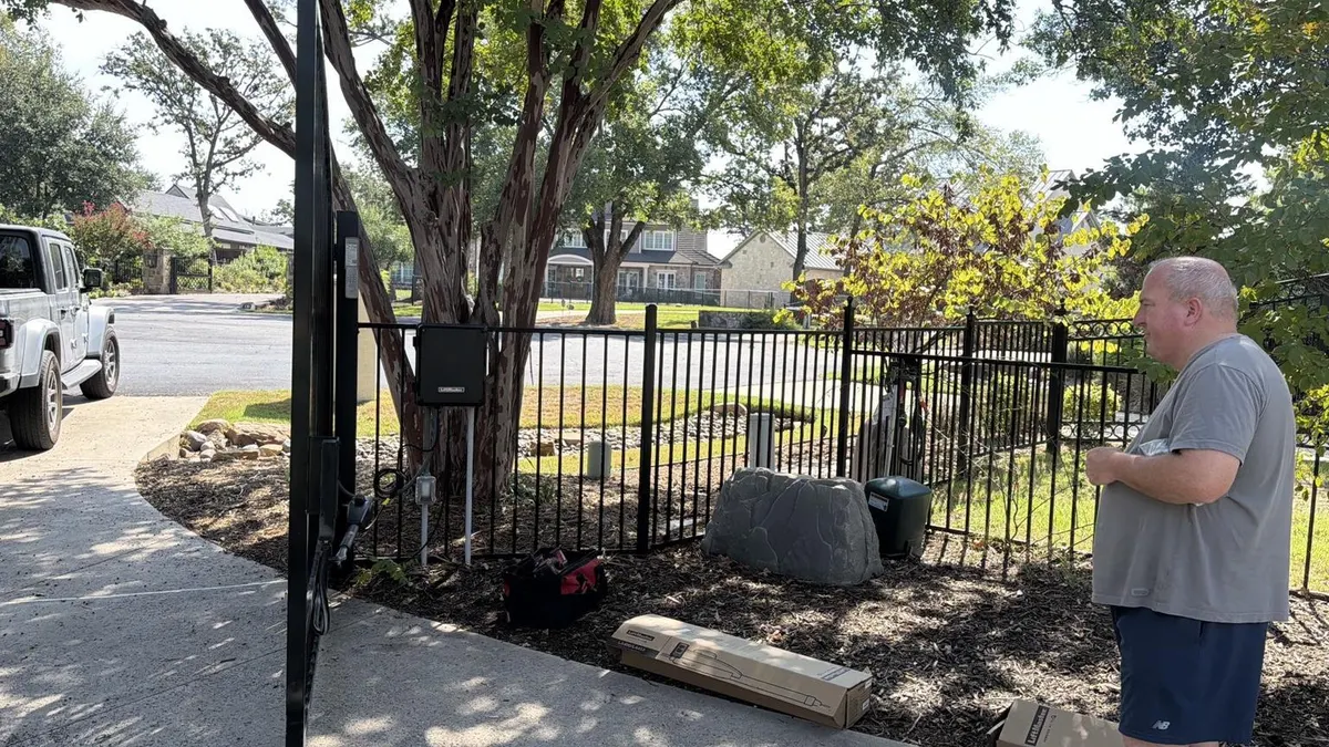Side view of the gate opening and control enclosure.