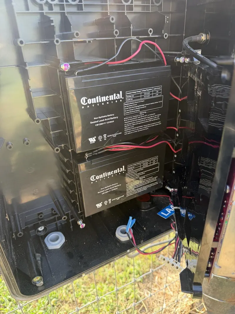 Close view of the backup batteries and wiring.