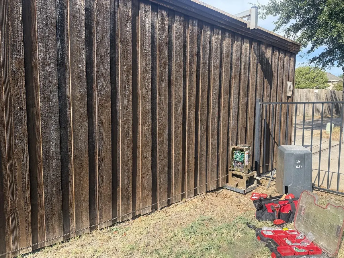 Left: Ramset operator with cover removed. Right: gate and operator during repair.
